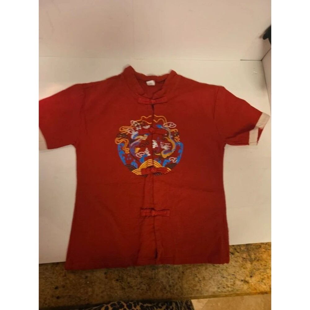 MK Korea Kids Boys Red Traditional Chinese Dragon Shirt Size 7/8 (130)